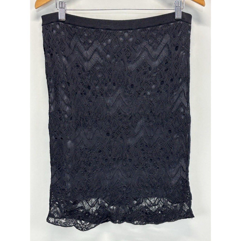 Eileen Fisher Black Lace Crochet Overlay Skirt Women's Lp Petite Black Stretch